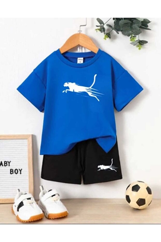 Summer Children's T-Shirt Shorts Unisex (White Cheetah Print)