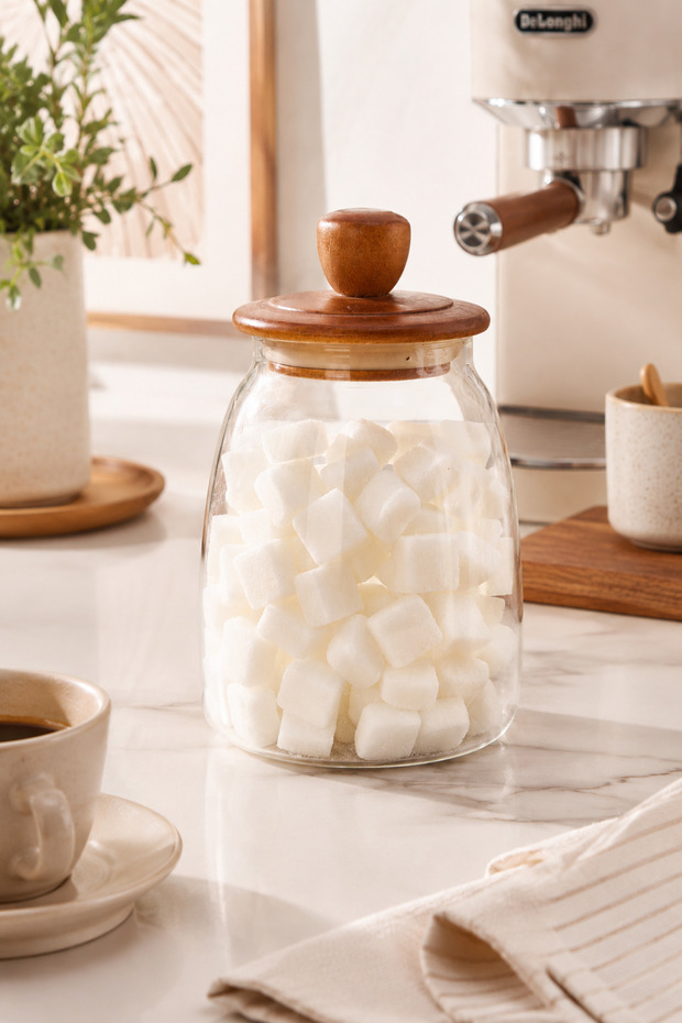 1200ml Acacia Lid Glass Jar Sugar Coffee Tea Spice Storage Container Kitchen Jar with Wooden Lid