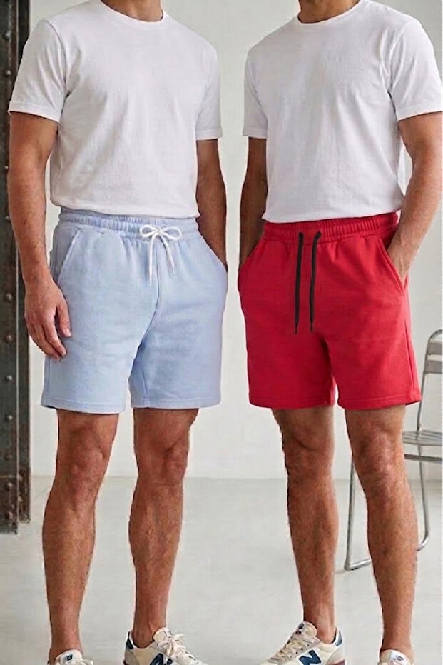 Cotton 2 Pcs Unisex Women's Men's Shorts Set Plain Color Without Printing