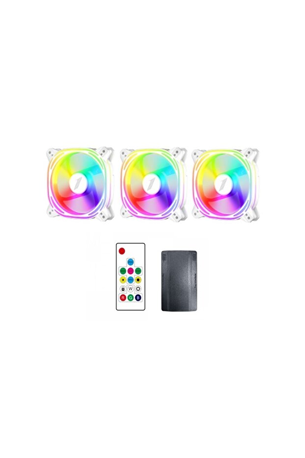 Set 3 Ventilatoare 1stPlayer® COMBO FBw ARGB, controller si telecomanda, alb - 1