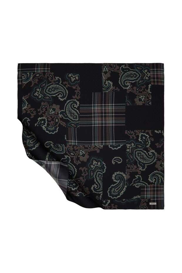 Patchwork Patterned Tivil Silk Scarf 1221-Anthracite