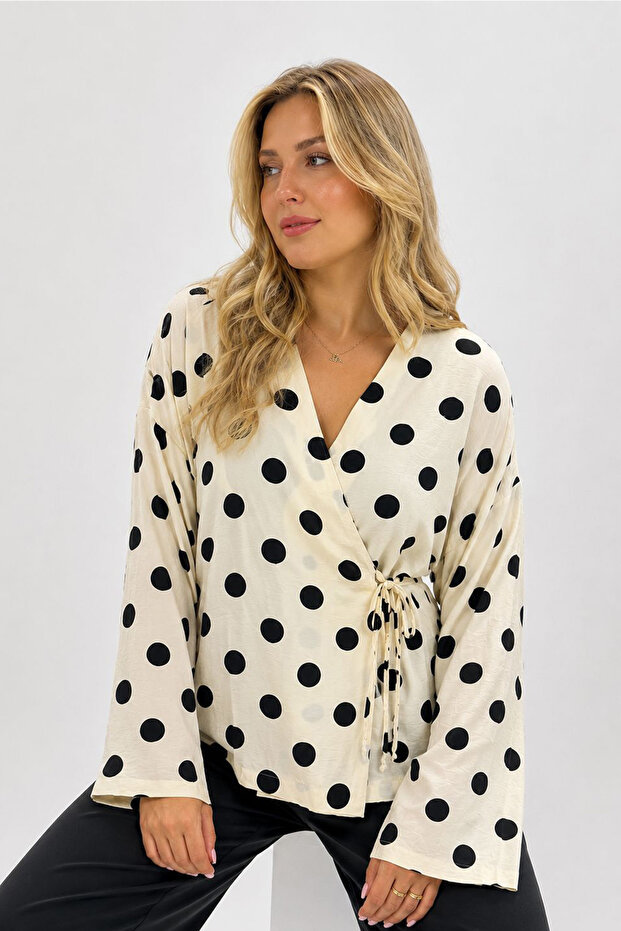 Women's Double-Breasted Polka Dot Blouse 40004 - Cream