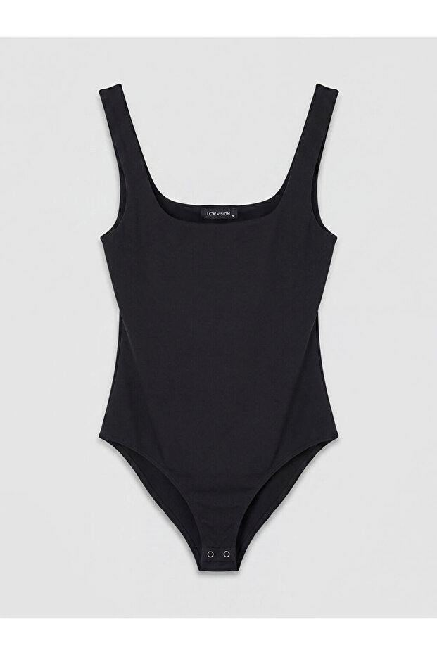 Vizyon New Season Black Square Neck Women's Bodysuit