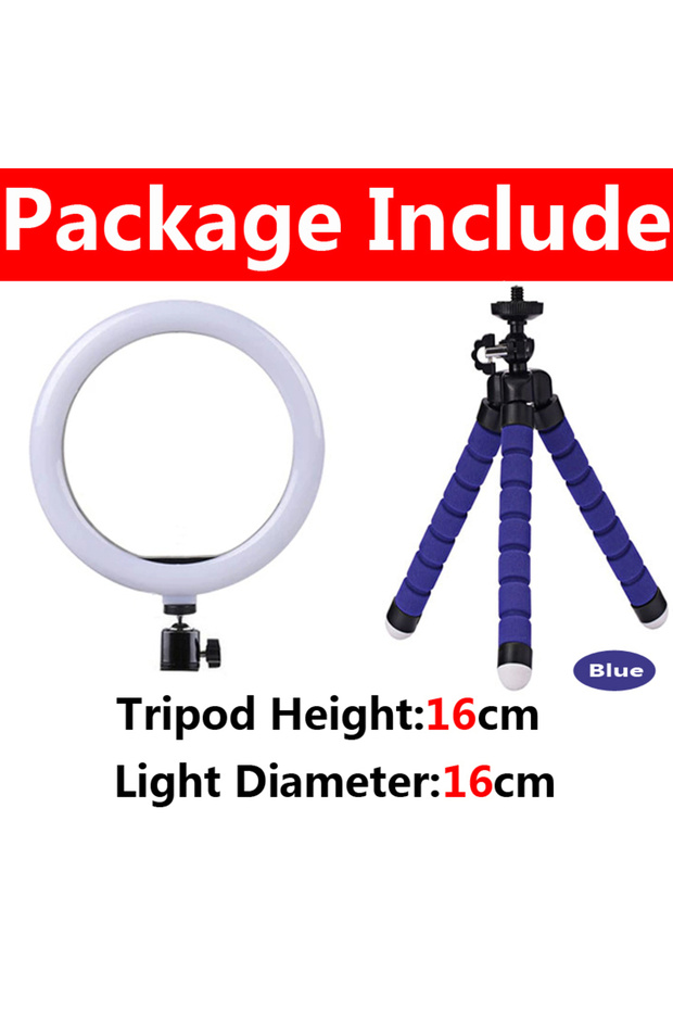 A-16cm Blue 12 inch LED Ring light Photography Lighting Phone Ringlight With Tripod Stand USB Round