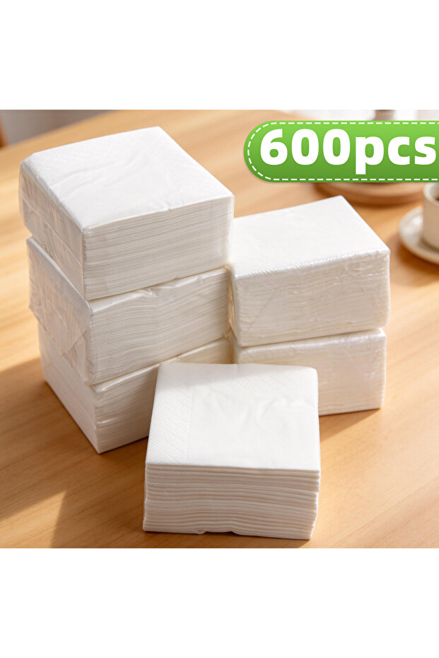 600Pcs 600 and 300 Pieces of White Napkins, 9× 9inch Double-Layer Disposable Dining Napkins, Foldabl