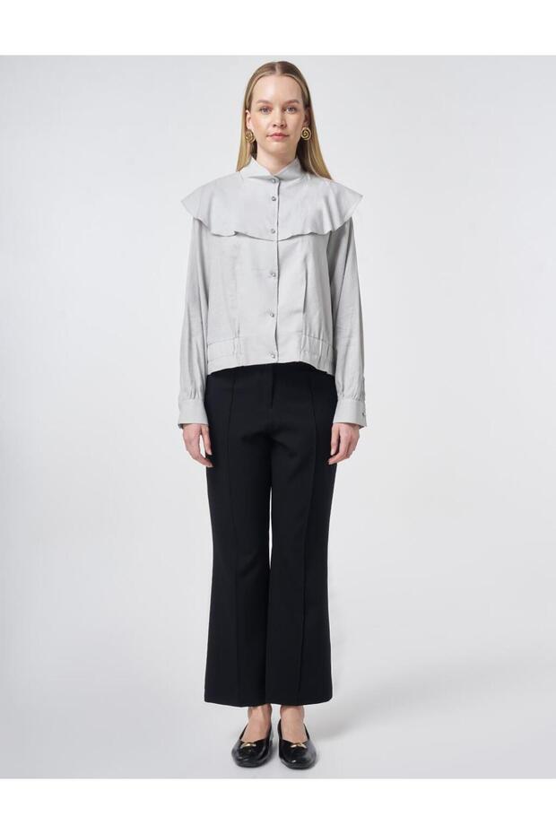 Women's Flounce Collar Buttoned Linen Short Jacket