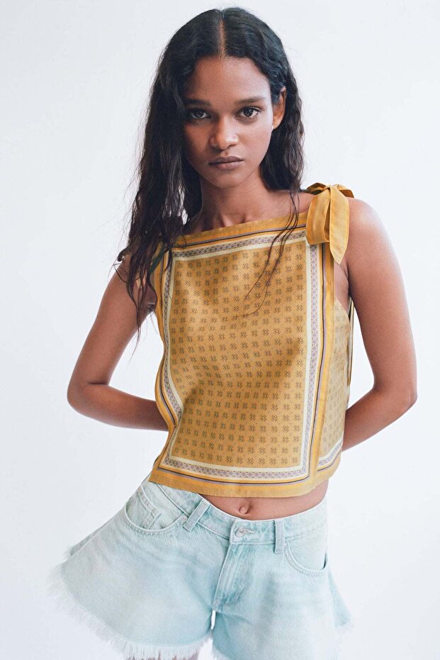 Printed viscose-blend top