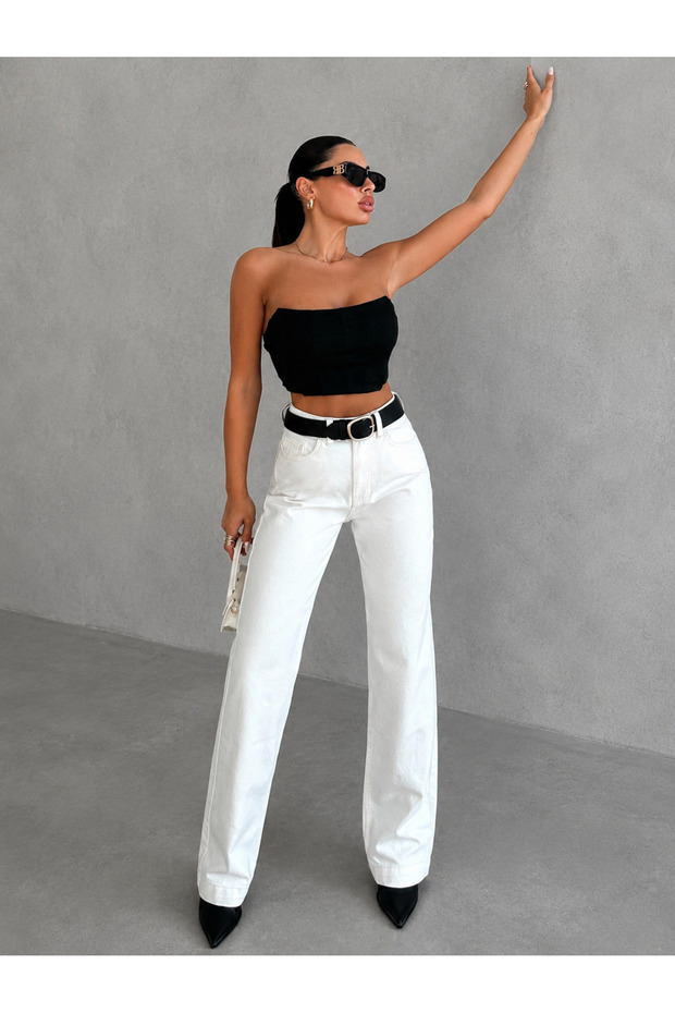 Plus Size High Waist White Wide Leg Jean Pants