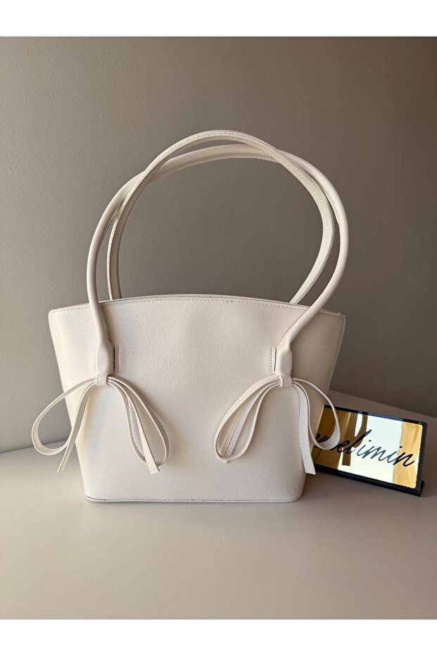 Women's White Coquette Model Bow Shoulder Bag