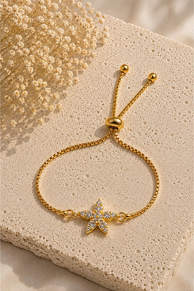 Starfish Zircon Stone Women's Yellow Bracelet with Elevator Design