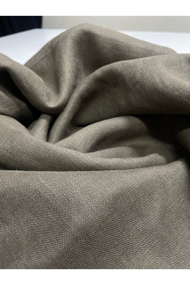 Organic Cotton Linen Fabric Khaki Green Width -150Cm.