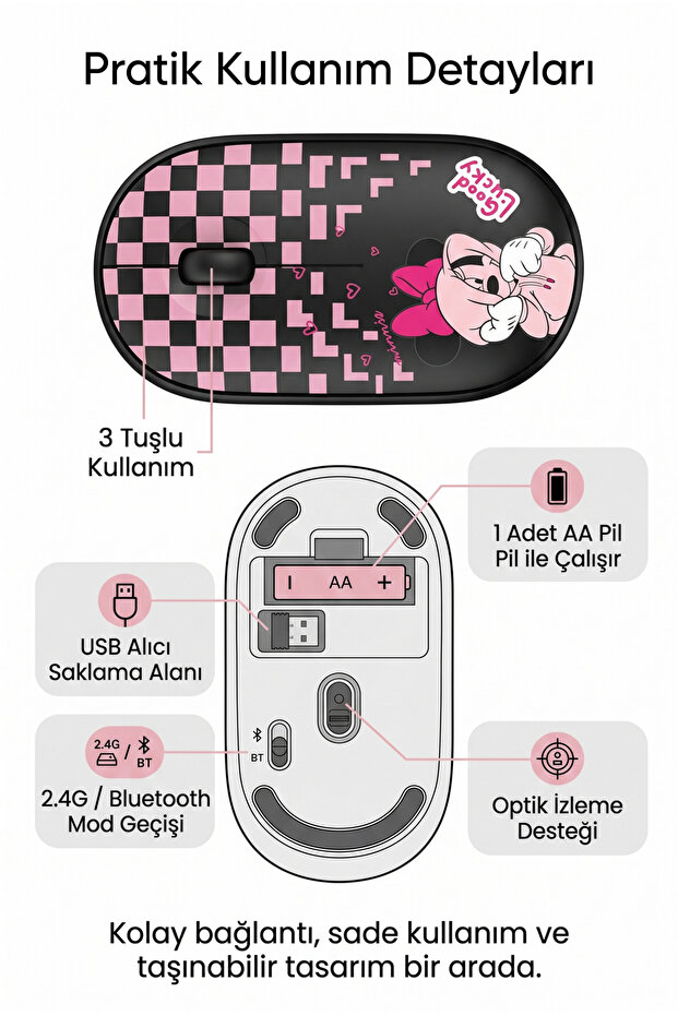 Zilvana Çift Mod Bluetooth 2.4G Kablosuz Siyah Desenli Sessiz Optik ...