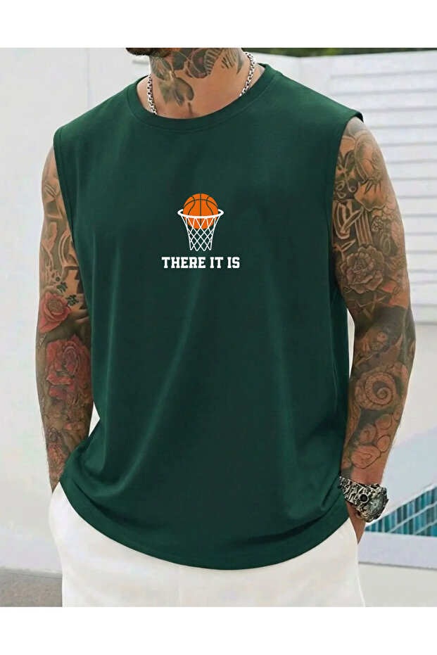 تيشيرت رجالي بدون أكمام مطبوع عليه BASKET