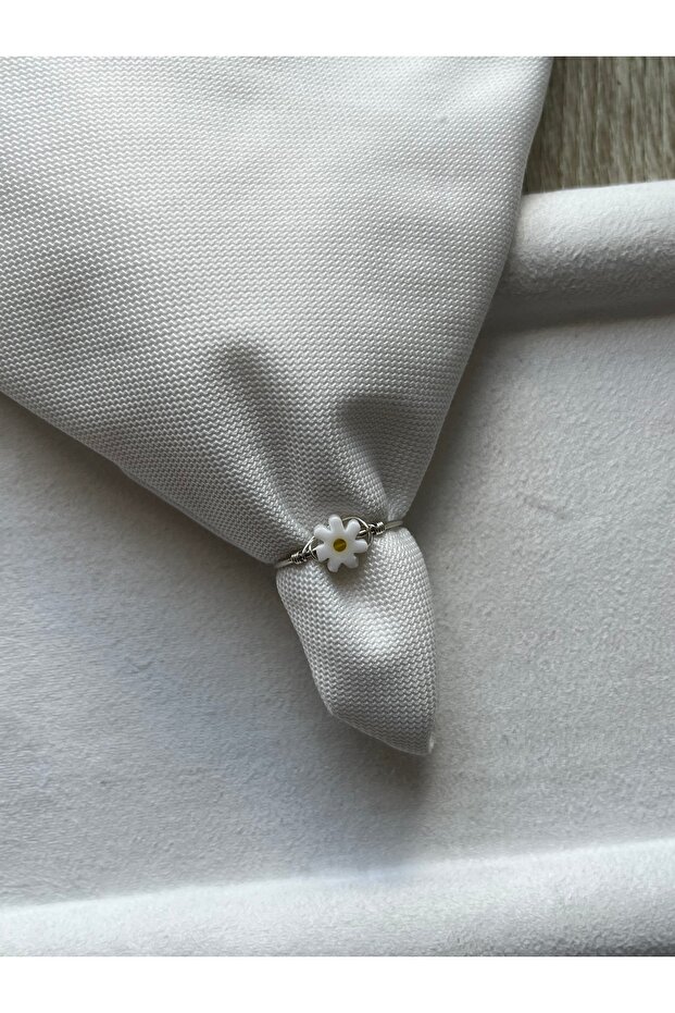 Daisy Natural Stone Adjustable Silver Color Wire Ring Handmade