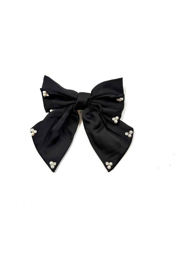 Satin Bow Hair Clip with Pearl and Stone Detail