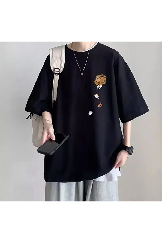 Four Little Kittens Printed 100% Cotton Oversized Large Size Men's T-Shirt