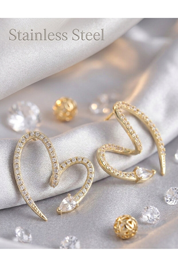 Brass Gold Color Zircon Stone Snake Model Earrings