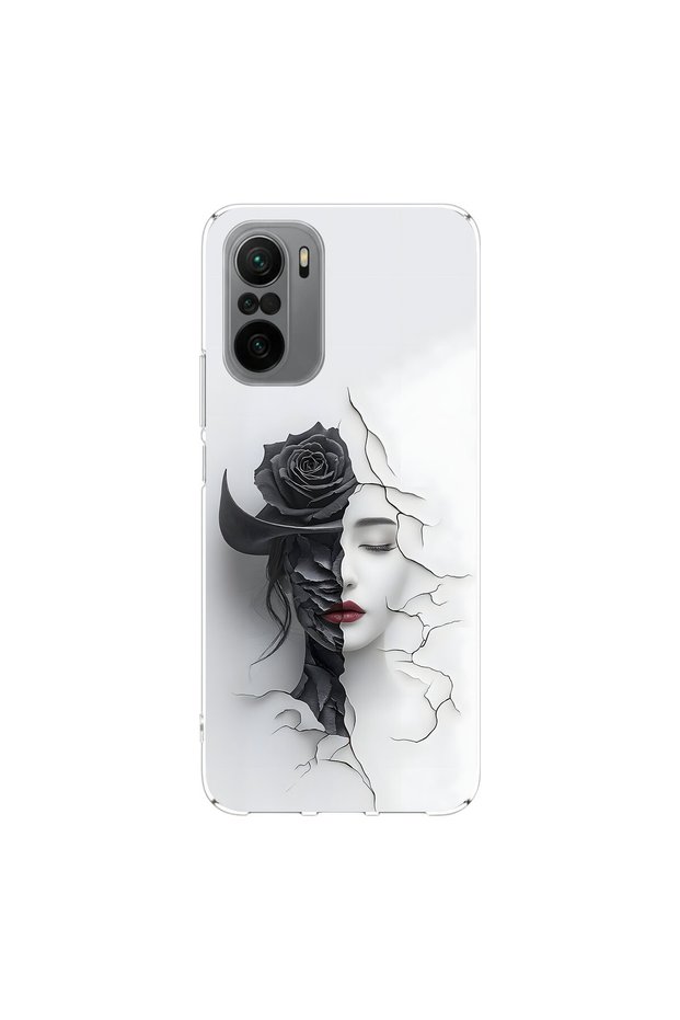 Poco F3 Compatible Aesthetic Face 4 Design Transparent Case