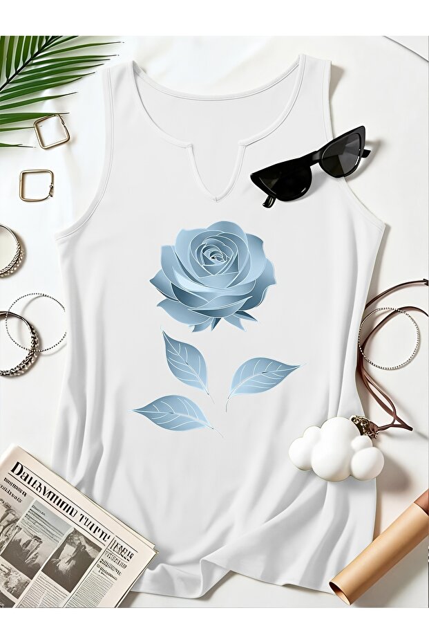 Women's Mix Printed Half V-Neck Sleeveless Regular Fit Comfortable T-Shirt
