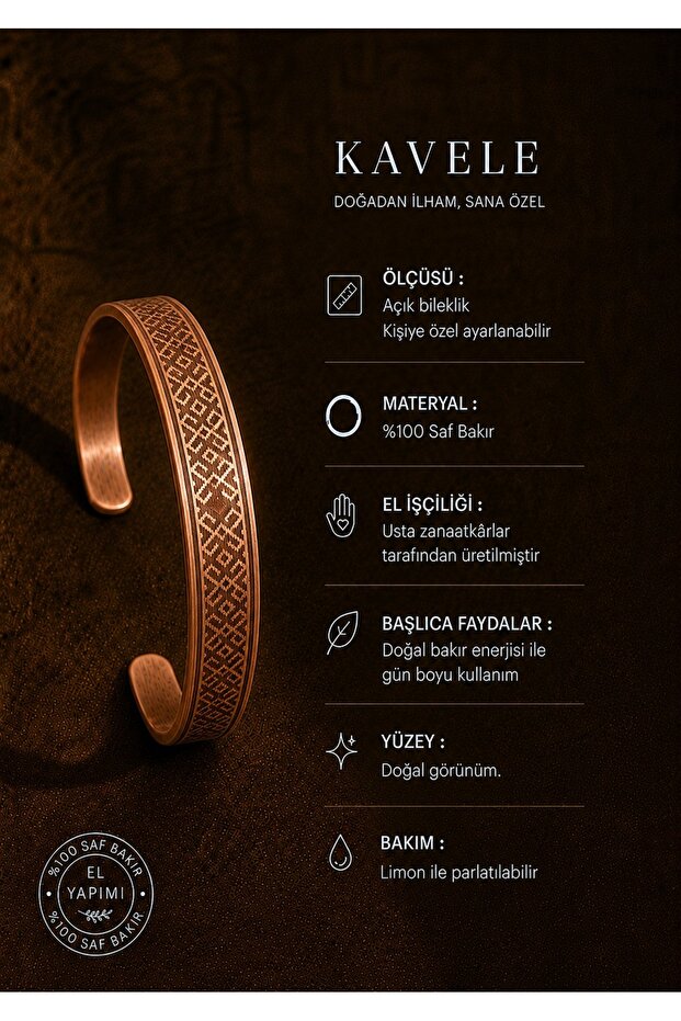 Pure Raw Motif Copper Bracelet-In Gift Box
