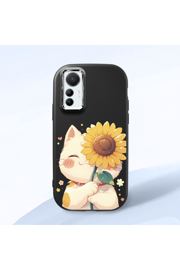 Mi 12 Lite Compatible Case Camera Protector Black Silicone Couple Phone Case Cat Pattern