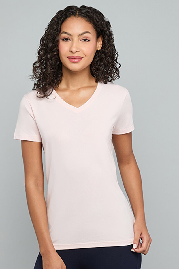 Solid T-Shirt with V-Neck and Short Sleeves
