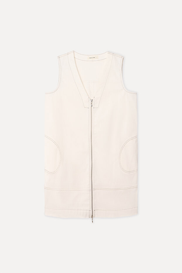 Women's Ecru Zippered A-Form Mini Dress