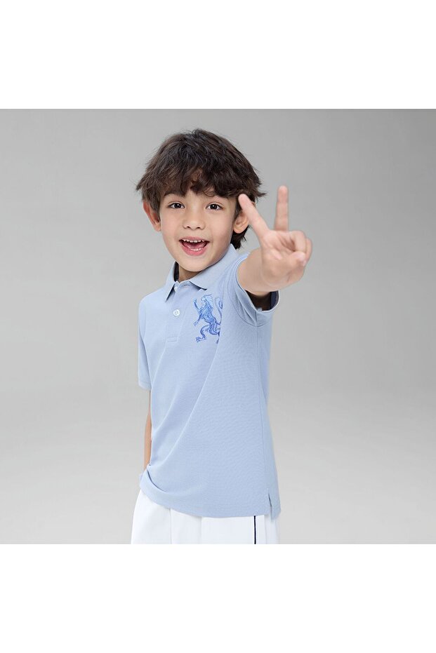 Kids’ Slim Fit Lion Embroidered Cotton Polo