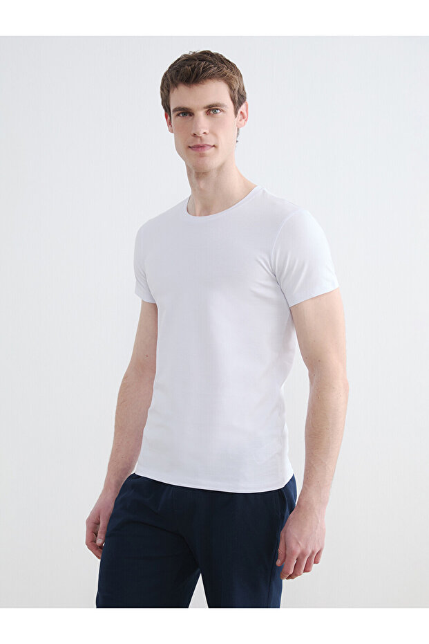 Nevavm Oval Collar Short Sleeve Men's Undershirt with Difference
