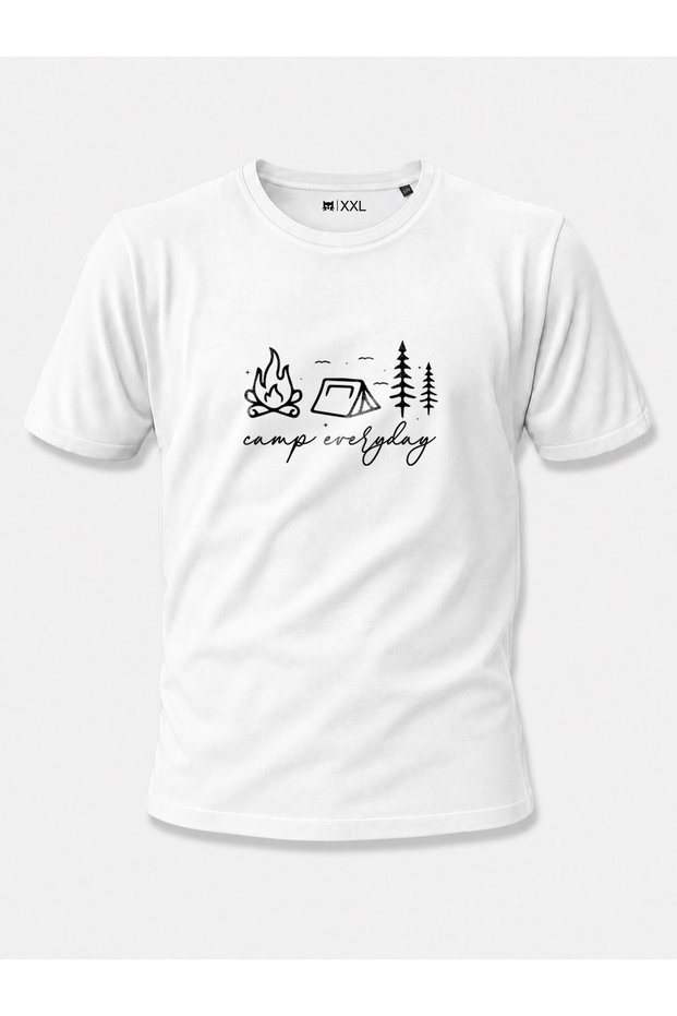 Campfire and Tent Themed Custom Printed Navy Blue 100% Cotton Outdoor T-Shirt - "Camp Everyday"