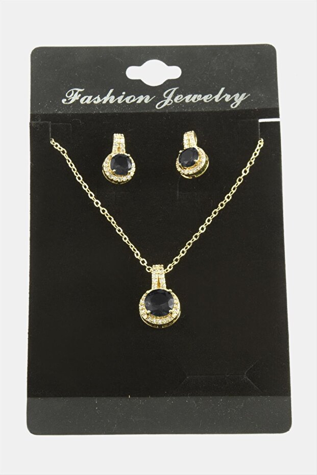 Bi̇reycel Round Zircon Stone Set (103022) Necklace-Silver Color