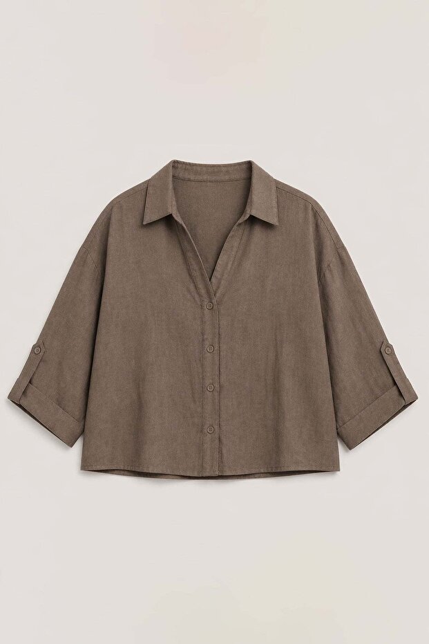 Khaki Lyocell Blended Women's Shirt