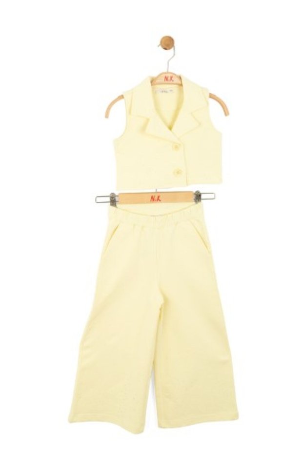 Nk girl's embellished classic collar vest and wide-leg pants 2-piece set, ages 4-8, yellow