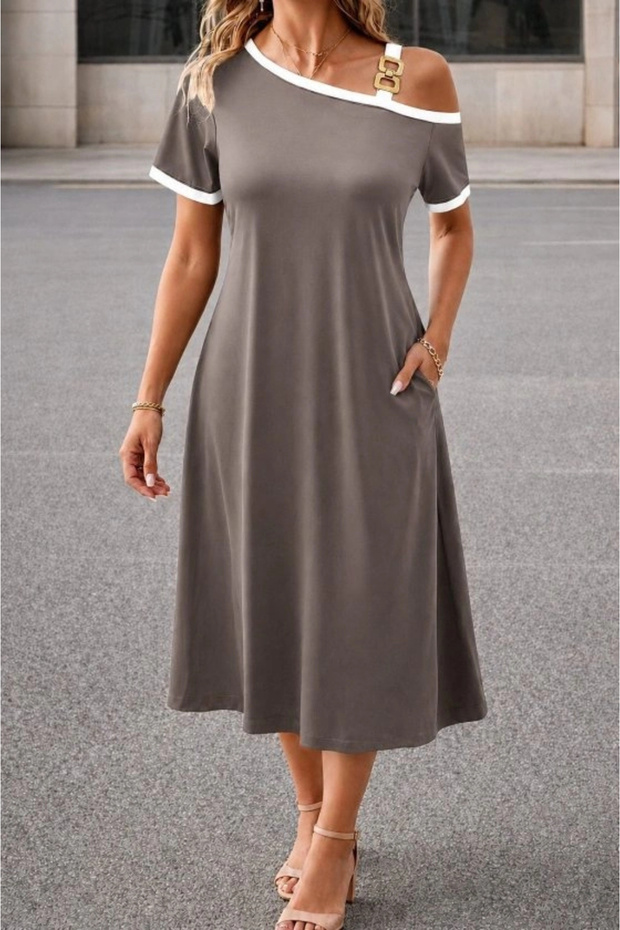 Women's short sleeve one shoulder midi viscose dress