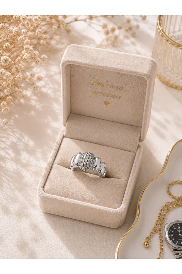 Headstone Stone Embellished Silver Color Women's Ring | Modern and Stylish Design Ring