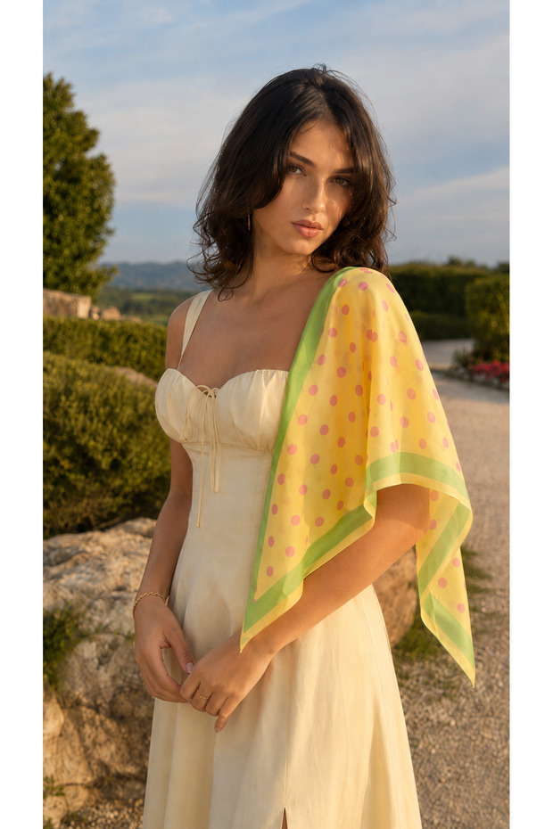 وشاح مثلث فاخر مزين بنقاط ملونة - أصفر نعناعي 46x127 سم