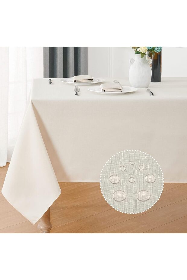 Cream Linen Tablecloth | Liquid-Proof & Stain-Resistant | Custom Size Production | Oeko-Tex ® 100