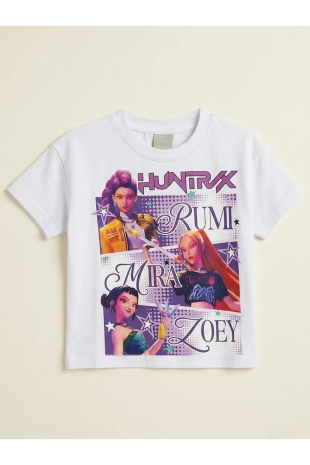 Character Printed Girls' Tshirt - Kpop Demon Huntrix - White