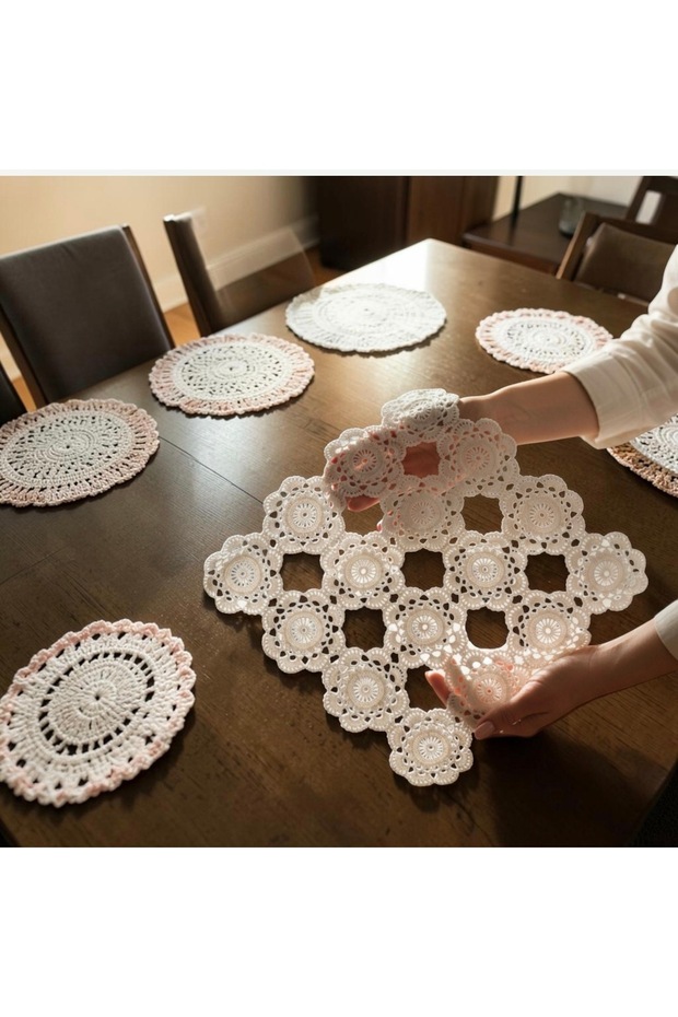 Crochet Tablecloth Set for Serving Tables - 4