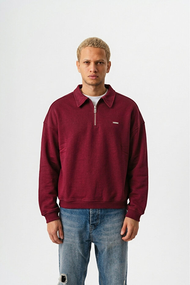 Yarım Fermuarlı Basic Sweatshirt