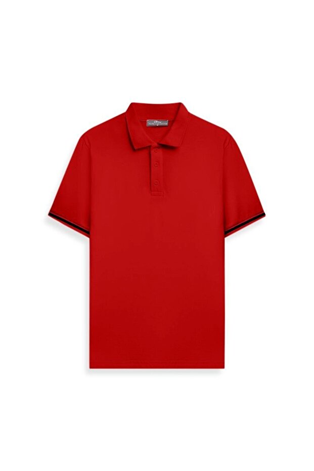Contrast Sleeve Detailed Pique Red T-Shirt