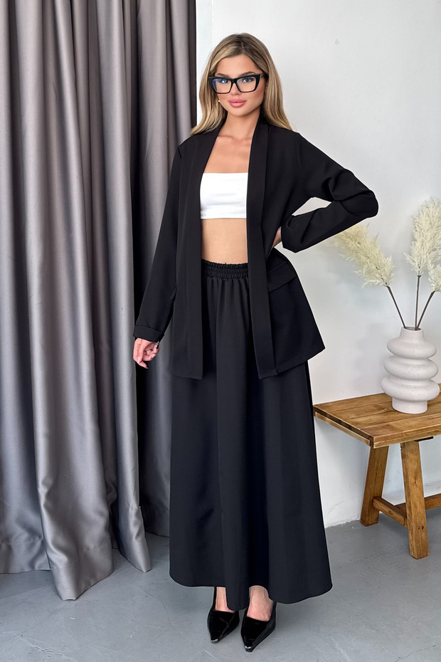 Women's Shawl Collar Double Sleeve Blazer Jacket Black - 26Y T301