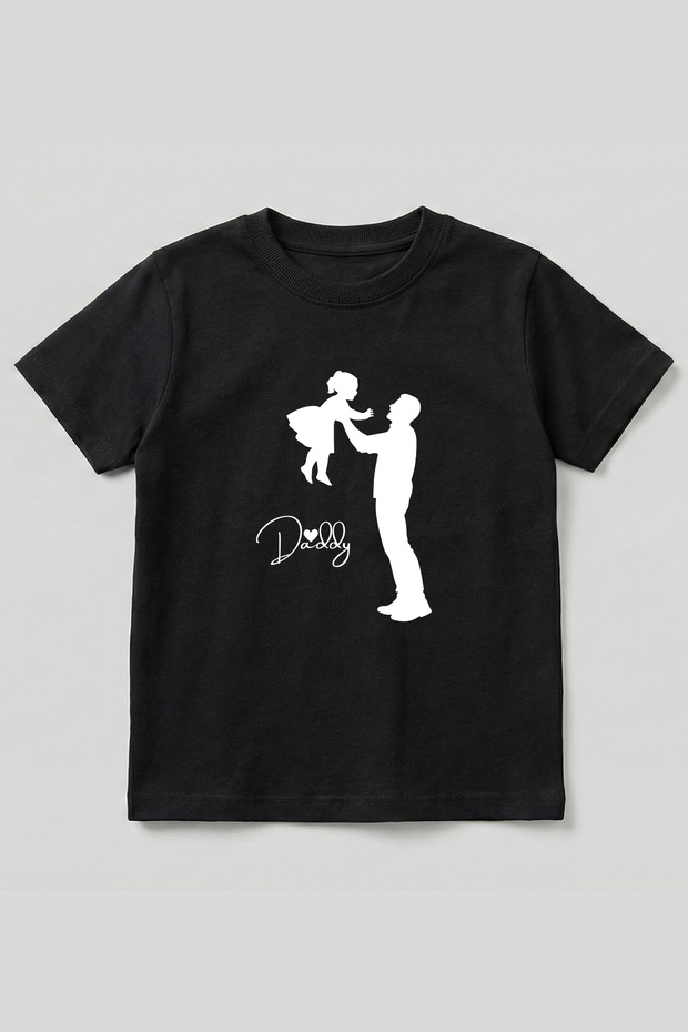 Cotton Dad Daughter Combination Daddy Printed Black Short Sleeve Kids T-Shirt Father's Day