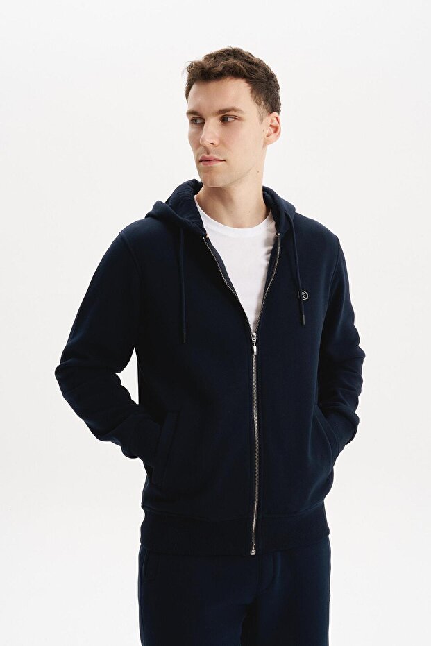 Ar-Ma Men's Full Zipper Sweatshirt Basic Unprinted Hooded Fleto Pocket Large Size Embroidered Three Thread