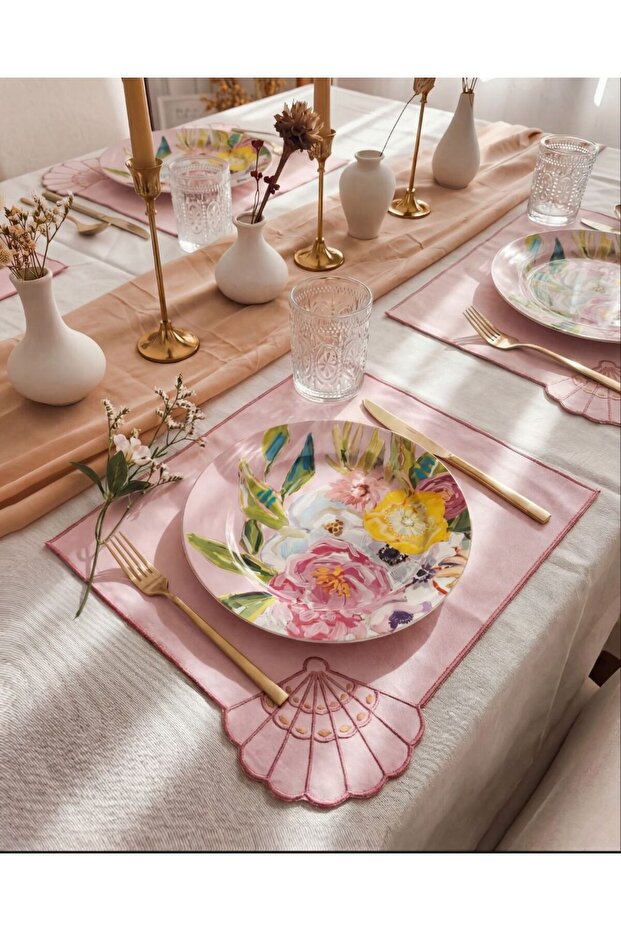 12-Pack Pink Livia Linen Placemat Supla | Stain Resistant | Modern Table Decor