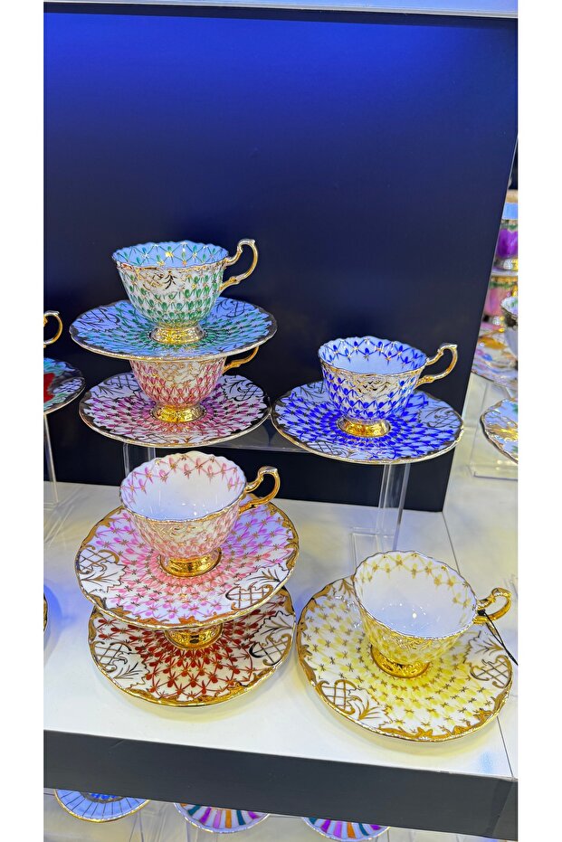 ESTERHOMEDECOR Hand-Painted Porcelain Coffee Cup Set for 6 People