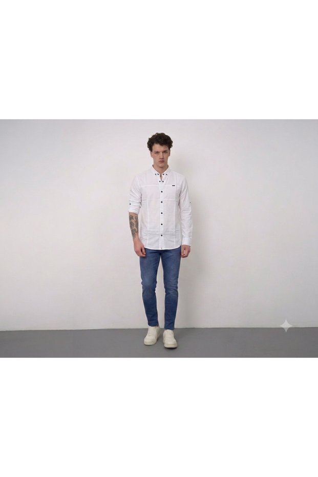 Red Class Men's Slim Fit Gabardine Long Sleeve Snap Button Shirt - Indigo & Black & Petrol Options 5 Colors