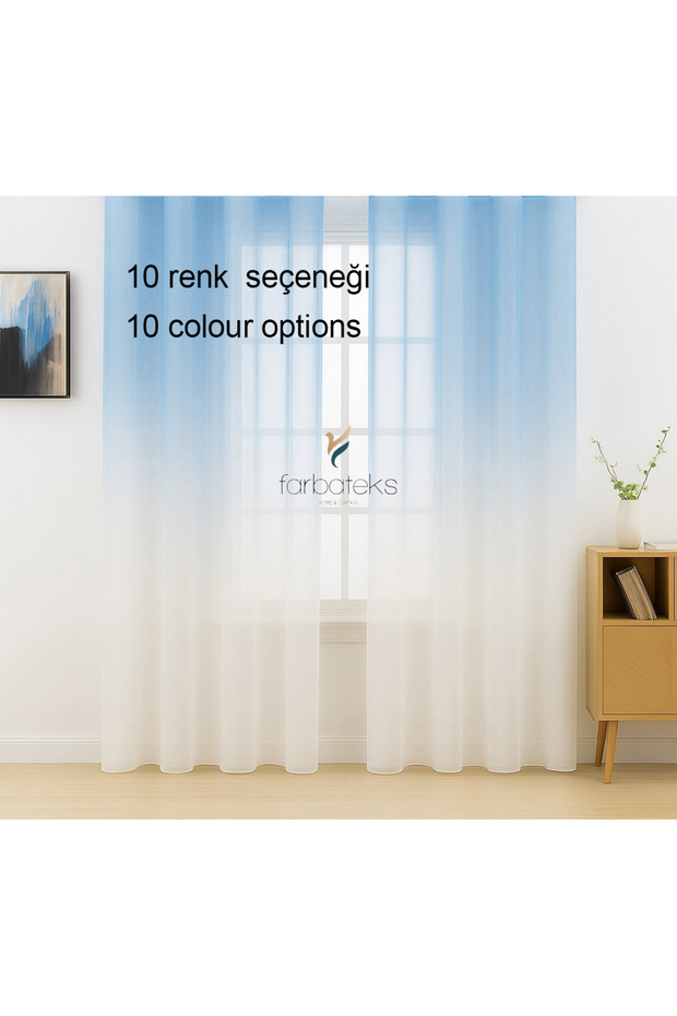 Blue Tulle Curtain Gradient Color Transitioning 2 Layers Pleated Tulle Curtain