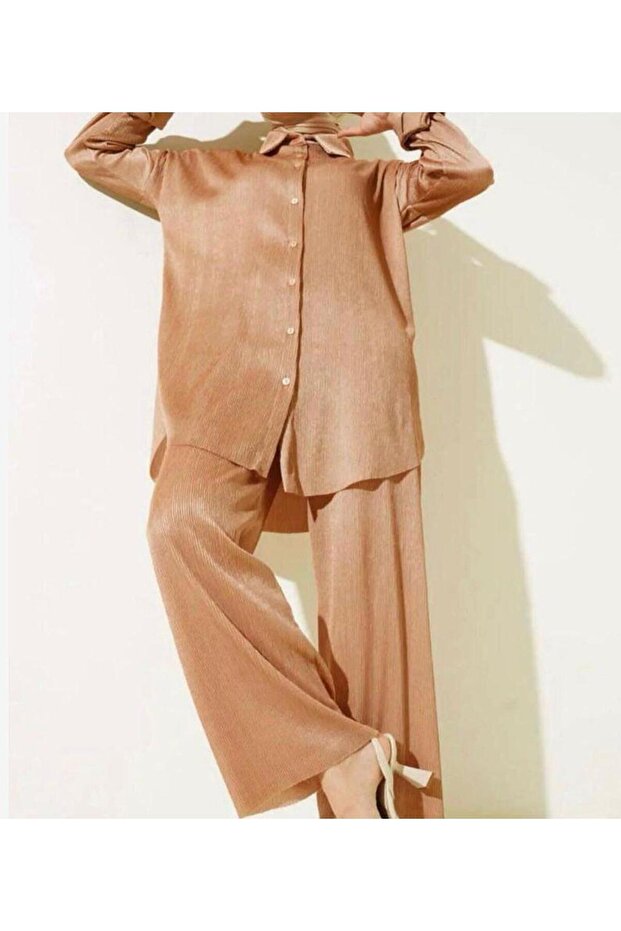 Satin Look Ribbed Double Suit