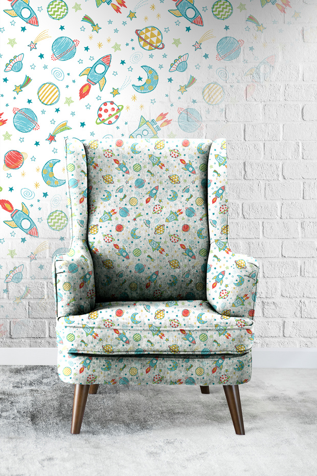 Kids Space 02 Digital Printed Upholstery Sofa Fabric, Good Quality, Resistant to Stretching and Fading